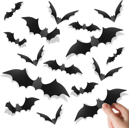 ® 140Pcs Bats Halloween Decorations Party Supplies, Realistic PVC 3D Black Scary Bat Stickers for Creepy Home Decor Halloween Party Decorations DIY Wall Window Decal Bathroom Indoor