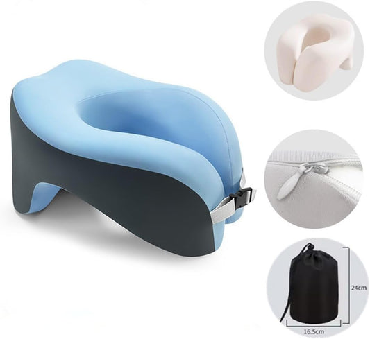 All-Round Head Support Neck Pillow,Memory Foam Travel Neck Pillow for Long Flights, Travel Pillow Comfortable and Breathable Is for Car, Train, Bus Trip,Home and Office Use (Blue)