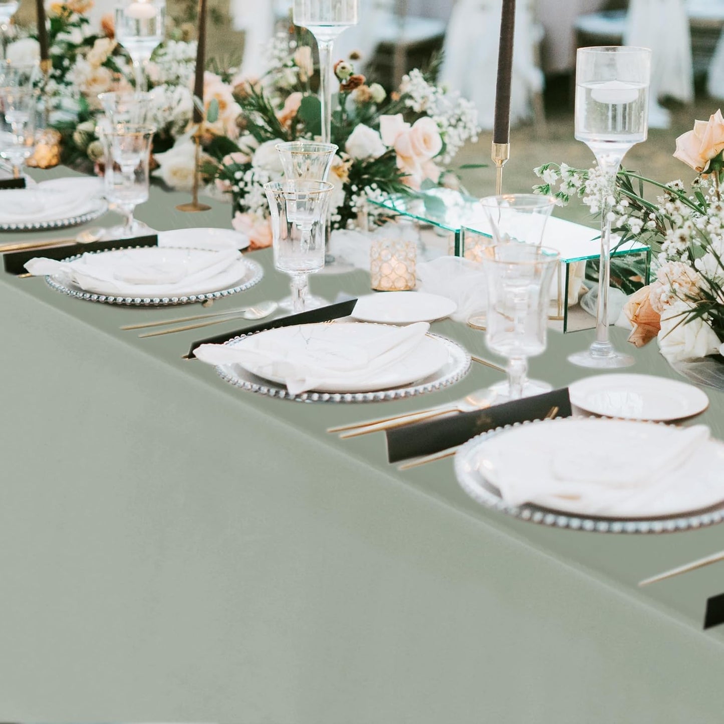 Sage Green Rectangle Tablecloths - 6 Pack, 70 x 120 Inches - Wrinkle and Stain Resistant Polyester Covers for Weddings, Parties, Banquets, and Formal Events