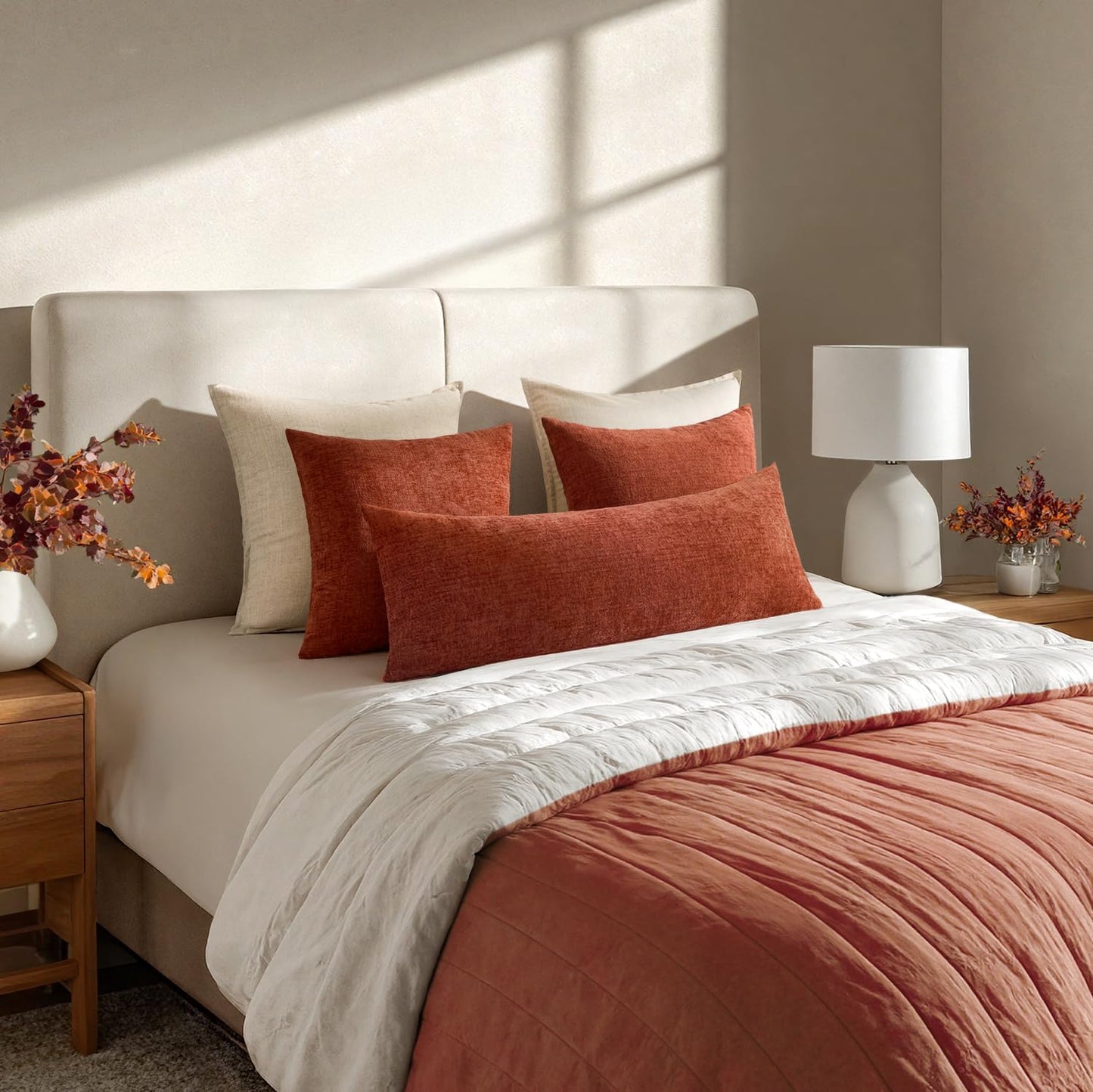 Pack of 1 Couch Fall Throw Pillow Covers 14X36 Inch Soft Burnt Orange Chenille Pillow Covers for Sofa Living Room Solid Dyed Pillow Cases