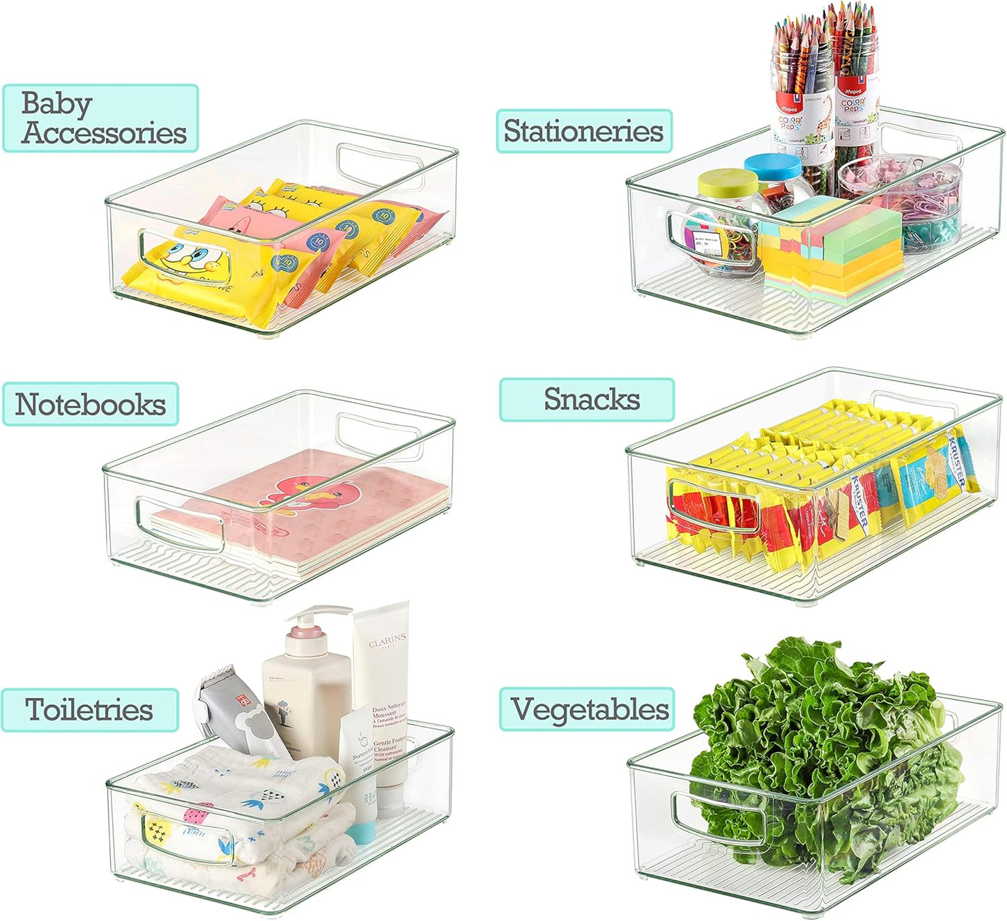 Set of 8 Clear Plastic Storage Bins, 4 Large and 4 Small Stackable Food Storage Organizer Bins for Pantry Organization and Kitchen Cabinet, Refrigerator Fridge Organizers and Storage