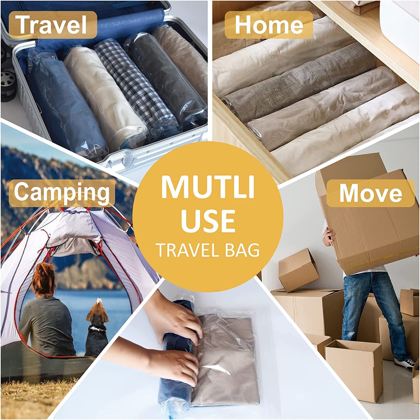 Compression Bags for Travel - Travel Essentials - 12 Pack Space Saver Bags - No Vacuum Needed - Compression Packing Bags for Cruise Accessories