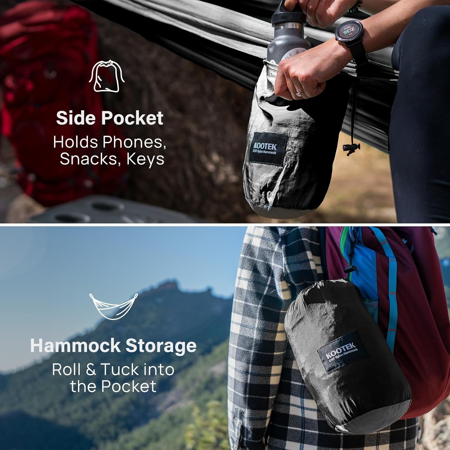 Camping Hammock 500 Lbs Capacity, Portable Hammocks with Tree Straps & Attached Carry Bag, Camping Essentials Gear, Perfect for outside Indoor Hiking Beach Backpack Travel