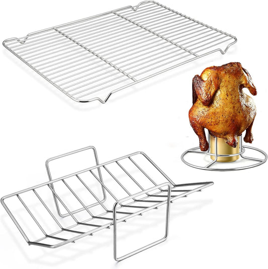 Baking Cooking Rack Set, Stainless Steel Roasting Grilling Racks, 3 Different Types of Racks for Cookies Meat Chicken Turkey, Oven & Dishwasher Safe, Indoor & Outdoor Use, Healthy & Durable