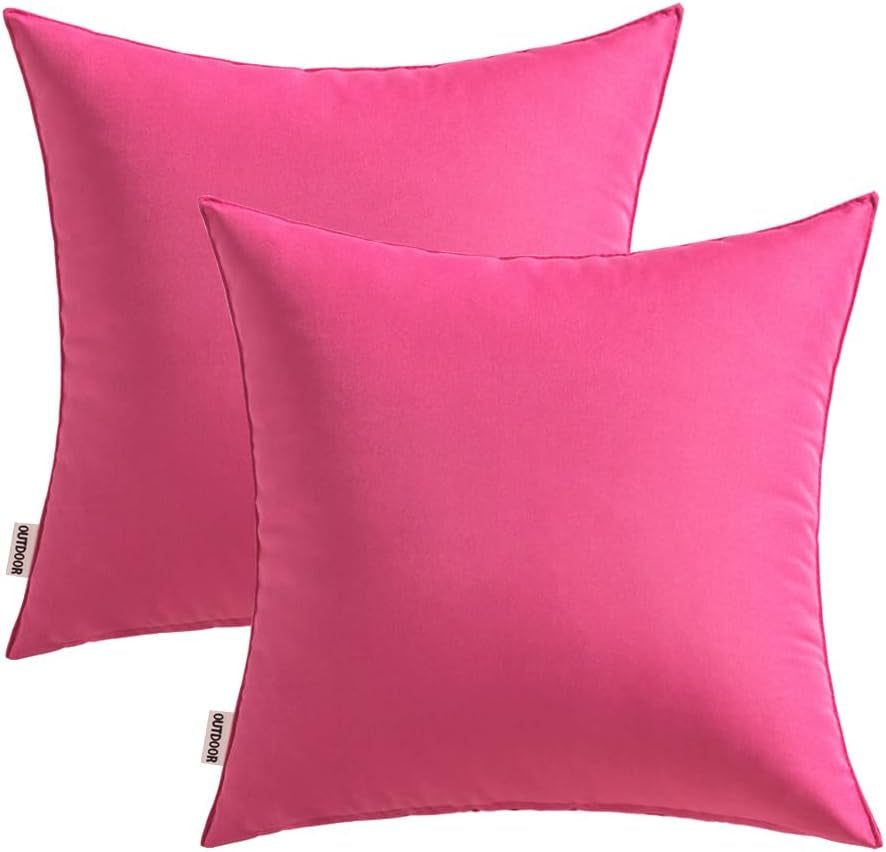 Pack of 2 Decorative Outdoor Waterproof Pillow Covers Square Garden Cushion Sham Throw Pillowcase Summer Shell for Patio Tent Couch 18X18 Inch Hot Pink