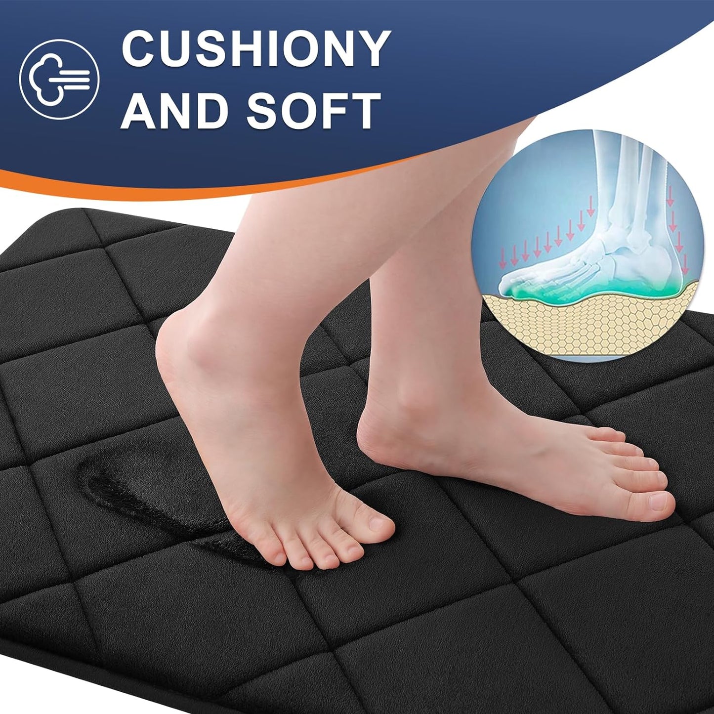 Memory Foam Toilet Rugs U-Shaped 24X20, Ultra Soft and Absorbent Bathroom Rugs, Machine Washable Quick Dry, Comfortable Bathroom Contour Bath Mats for Toilet Base, Black