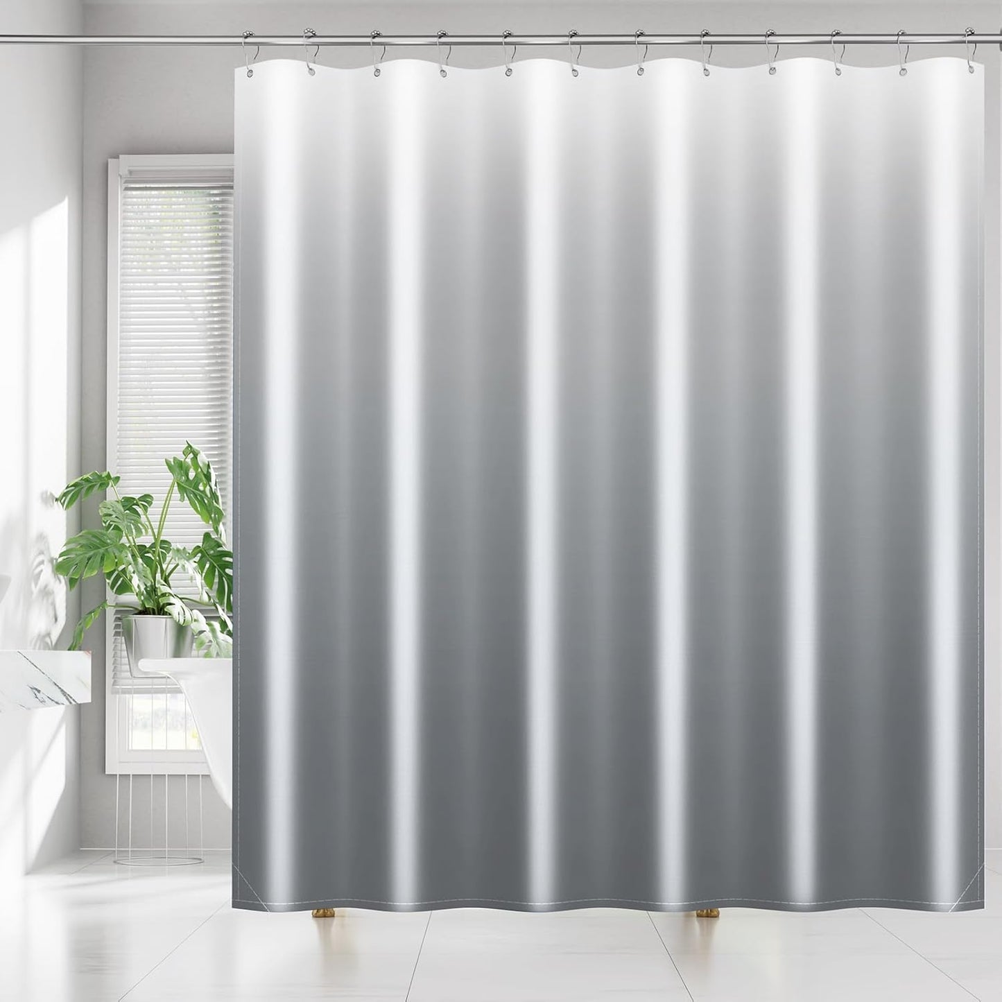 Fabric Shower Curtain for Bathroom, Grey Ombre Bath Shower Curtains Sets with 12 Hooks, Waterproof, Machine Washable, 72 X 72 Inch