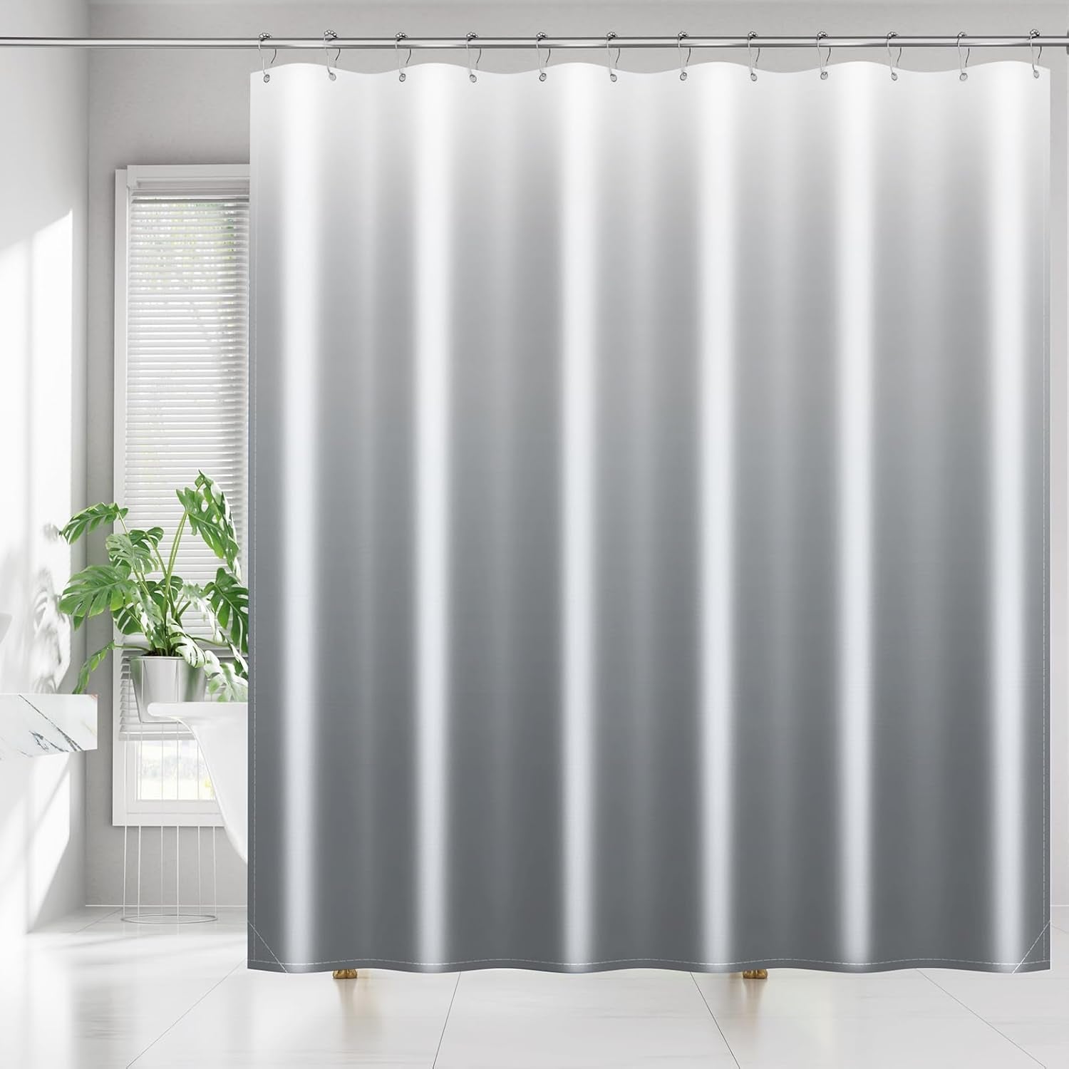 Fabric Shower Curtain for Bathroom, Grey Ombre Bath Shower Curtains Sets with 12 Hooks, Waterproof, Machine Washable, 72 X 72 Inch