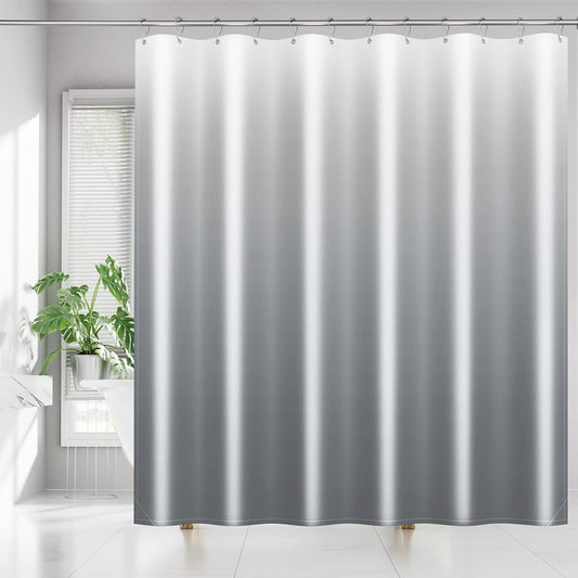 Fabric Shower Curtain for Bathroom, Grey Ombre Bath Shower Curtains Sets with 12 Hooks, Waterproof, Machine Washable, 72 X 72 Inch
