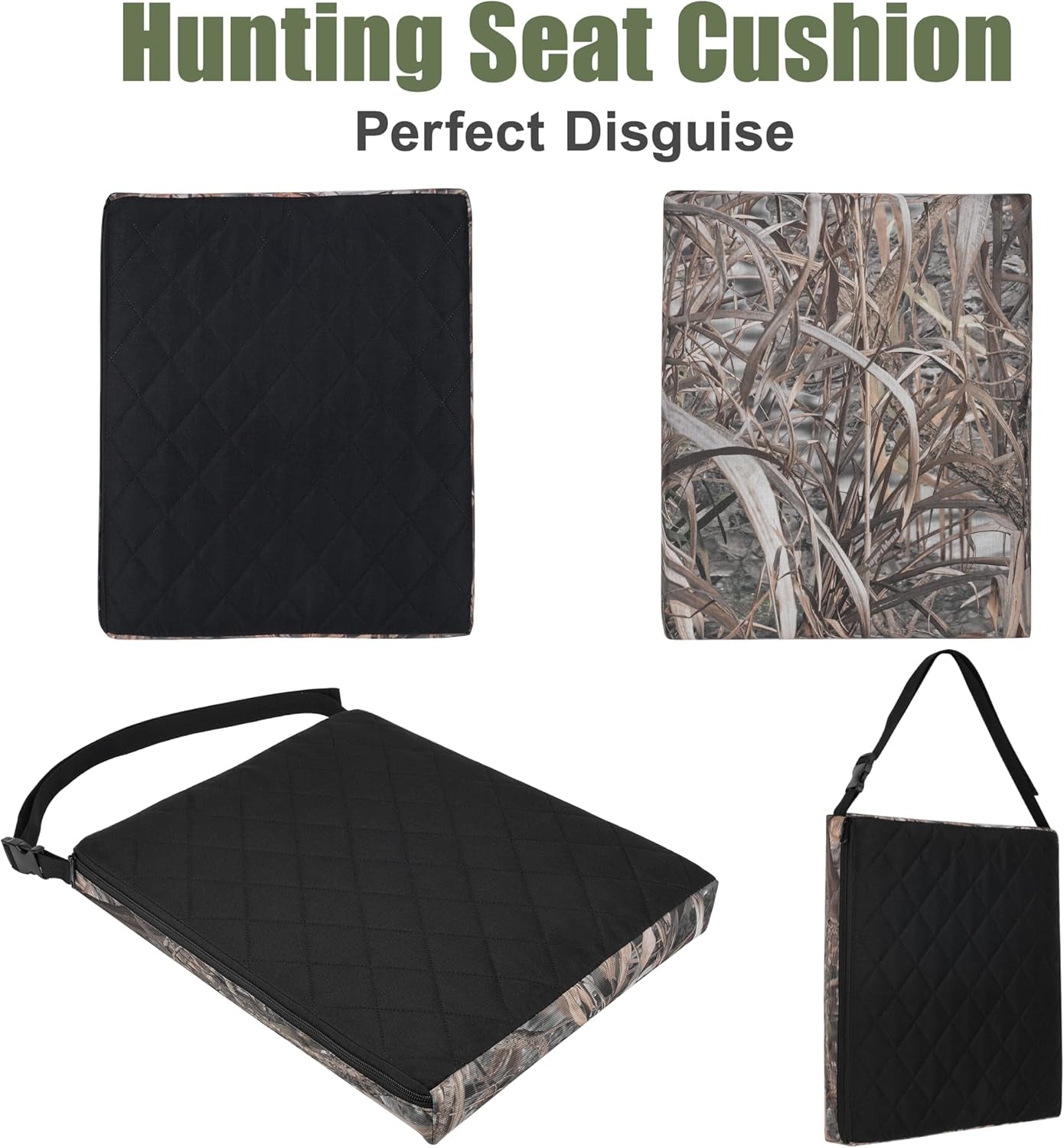 1PCS Portable Hunting Seat Cushion, 16.5 X 14.1 X2.3In Thickening Lightweight Outdoor Cushion, Waterproof Sponge Dirty Proof Pad for Hunting, Camping, Stadium, Outdoor Sports(Reed Camouflage)
