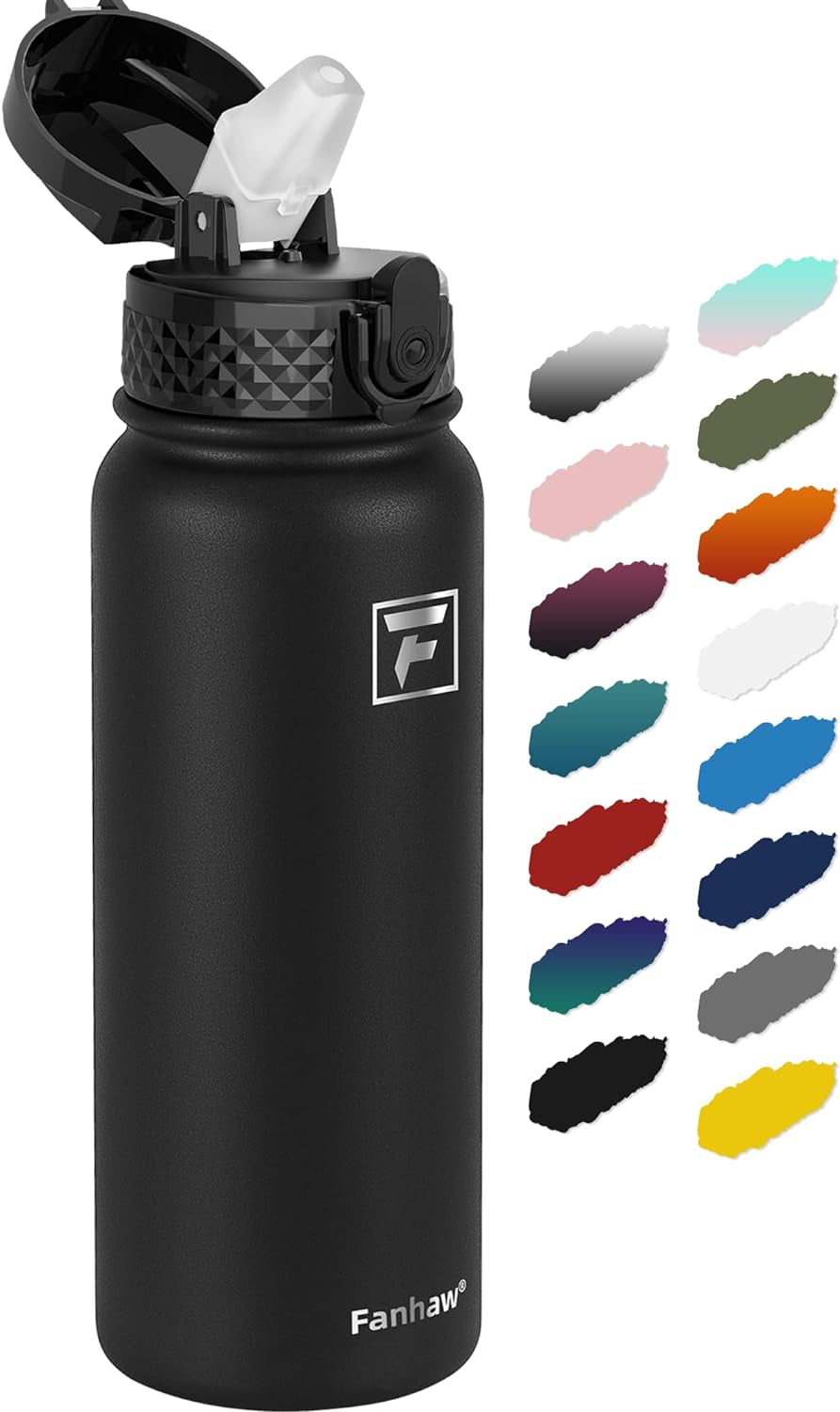 20 Oz Stainless Steel Insulated Sports Water Bottles with Straw for Kids, Men and Women (Black)