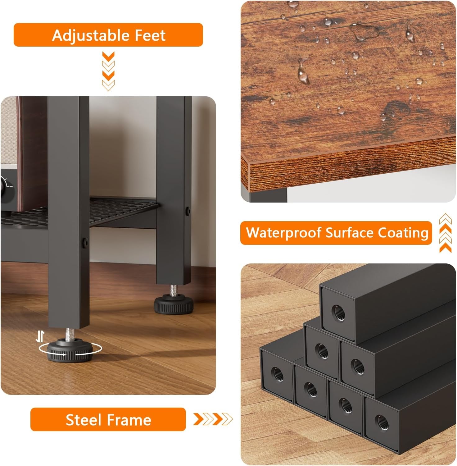 TV Stand, Small Media Console Table with 3-Tier Storage Shelves, Industrial Entertainment Center for Tvs up to 50 Inch, Television Stands for Living Room, Bedroom, Rustic Brown