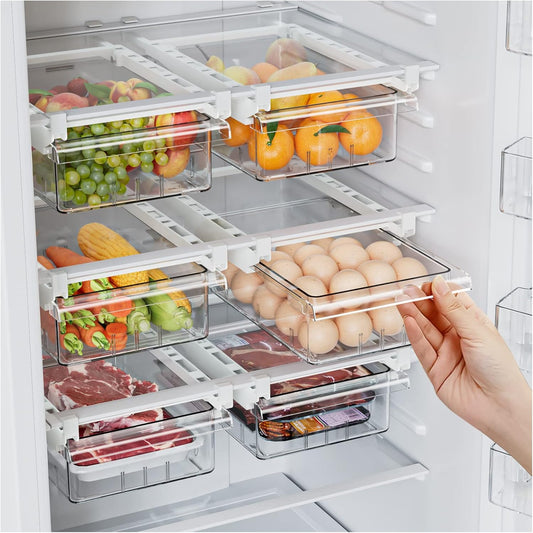 2 Pack Refrigerator Drawer Organizer, Pull Out Shelf Storage Transparent Organizer for Egg, Fruit, Vegetable, Seafood, Meat, Fit All Fridge Shelves under 0.6''