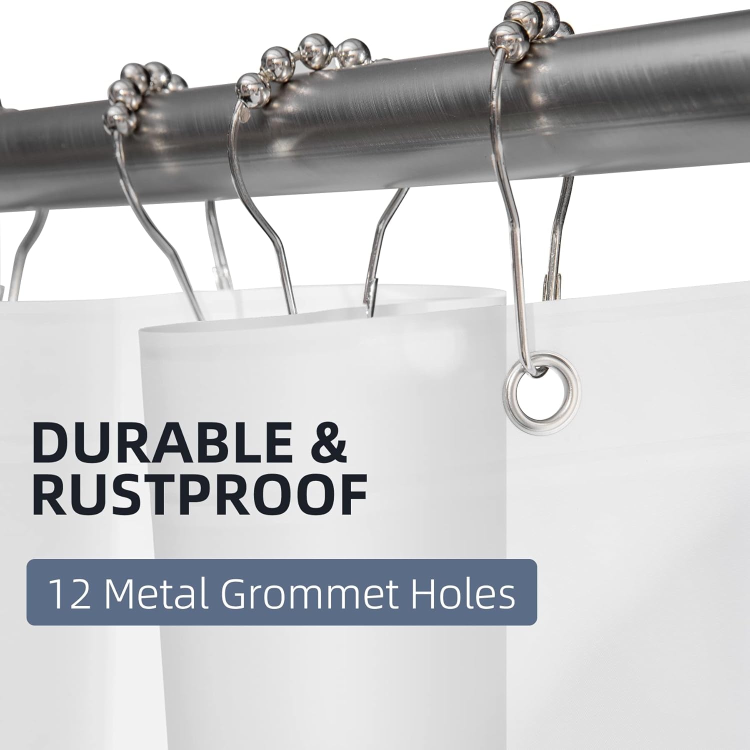 12 Pcs Shower Curtain Hooks with 72X72 Clear Shower Curtain Liner