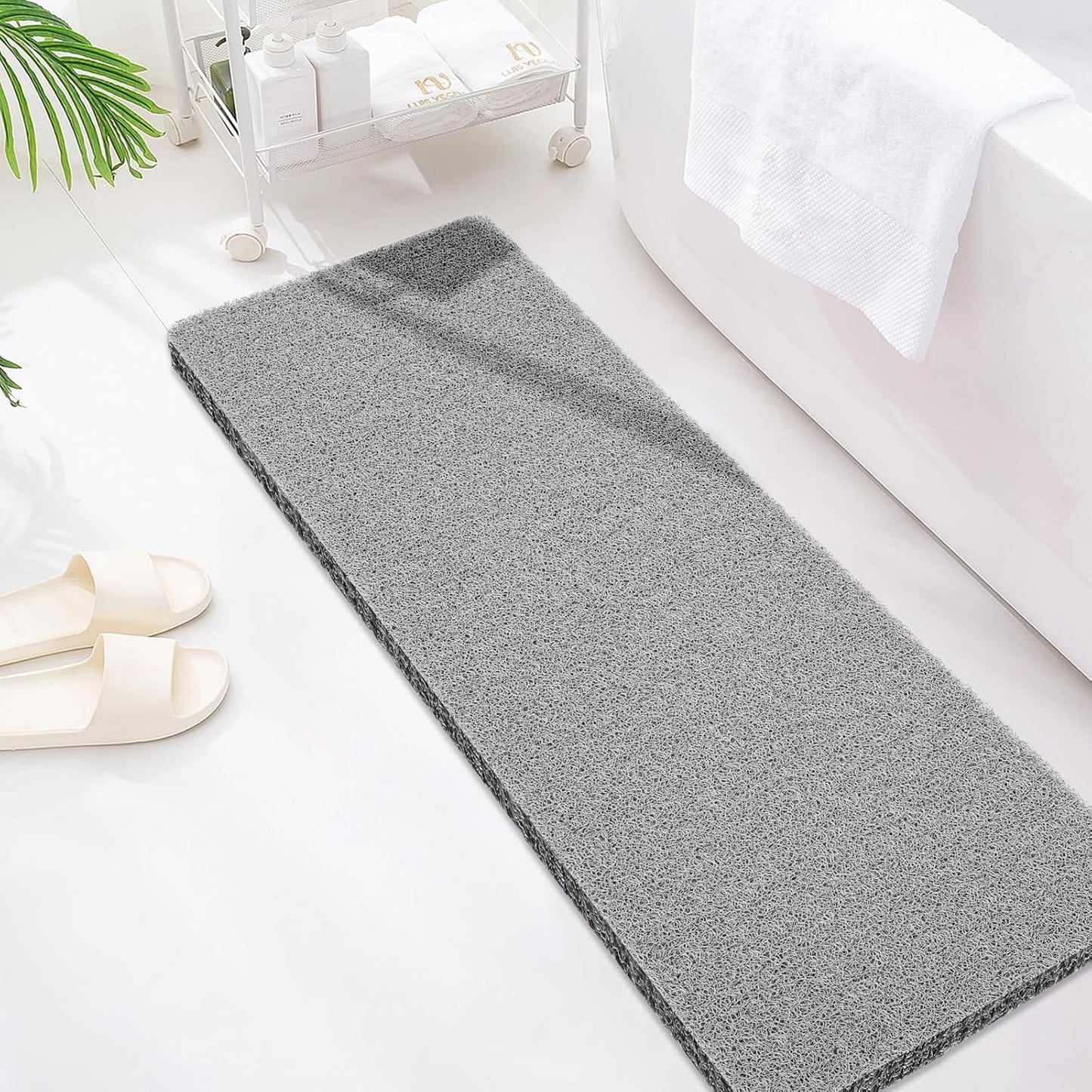 Bathtub Mat Non Slip, Bath Mat for Tub, Shower Mats for inside Shower, 16X46 Inch, PVC Loofah Bathroom Mats for Wet Areas, Quick Drying, Grey