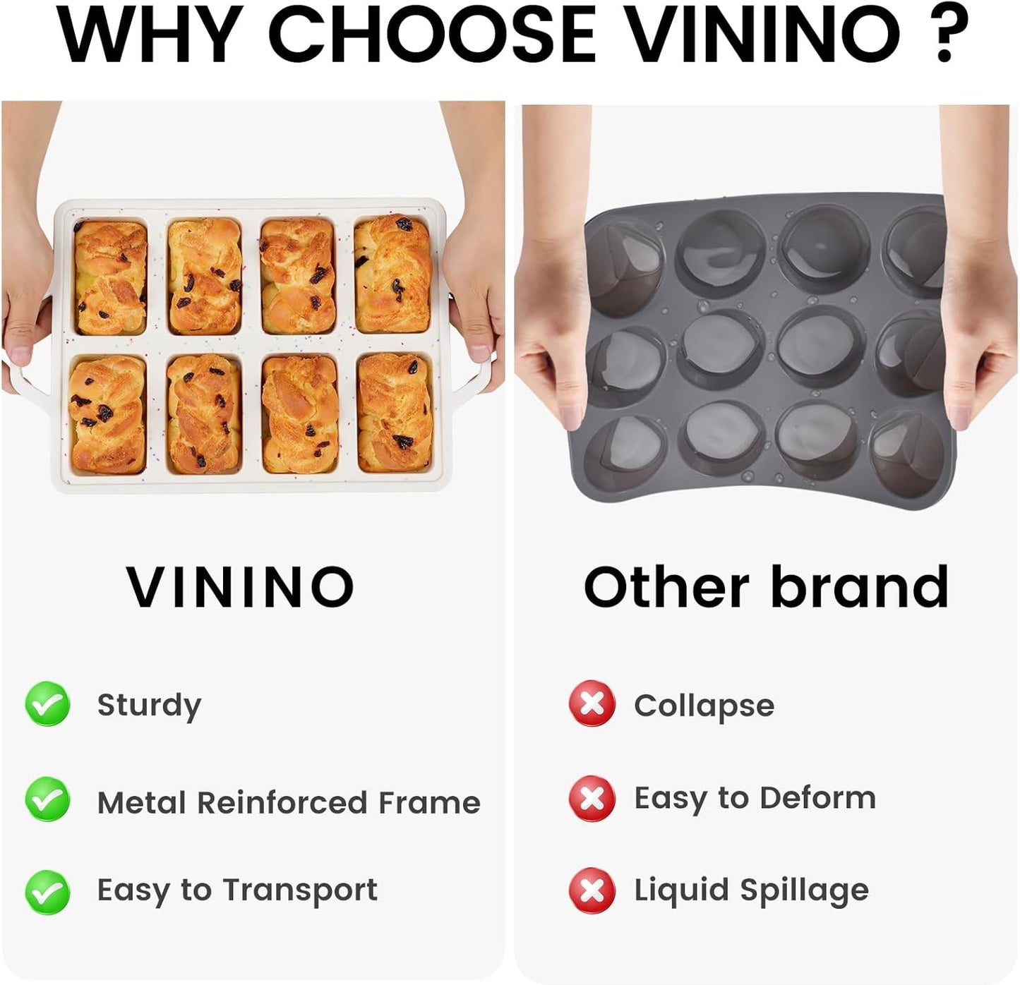 Silicone Mini Loaf Pans with Metal Reinforced Frame-1 Pack, Non-Stick Silicone Bread Pan for Baking 8-Cavity, Tiny Banana Bread Pan Set, Dishwasher Safe Brownie Pan-Cream