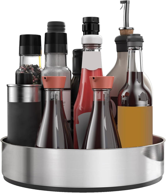 Lazy Susan Turntable Spice Rack Organizer for Kitchen Cabinet, Storage Tray for Fruit, Snacks, Salad - Organizer for Cupboard, Pantry, Bathroom, Table, Cosmetic (Silver, 7 1/2‘’)