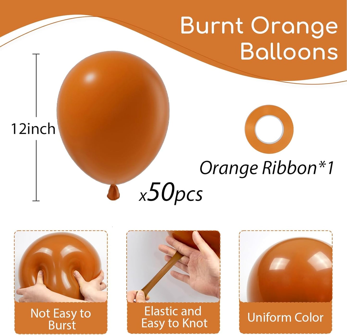 Burnt Orange Balloons 12Inch, Burnt Orange Latex Balloons 50Pcs Party Balloon for Fall Themed Bridal Baby Shower Wedding Graduation Birthday Party Decorations