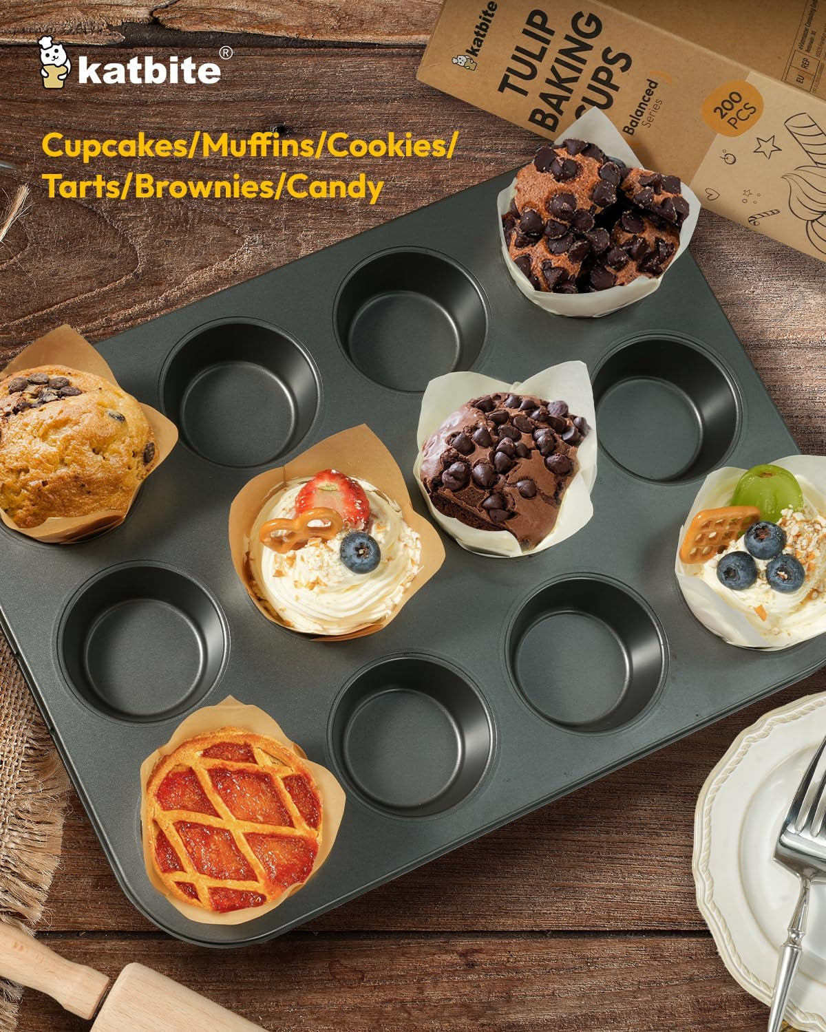 Tulip Cupcake Liners 200PCS, Muffin Baking Cups Prosmooth White