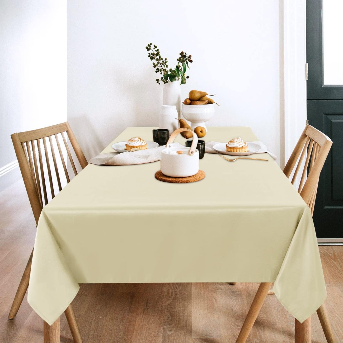 2 Pack Beige Tablecloth 60 X 102 Inch, Rectangle 6 Feet Table Cloth - Stain and Wrinkle Resistant Washable Polyester Table Cover for Dining Tables, Buffet Parties and Camping