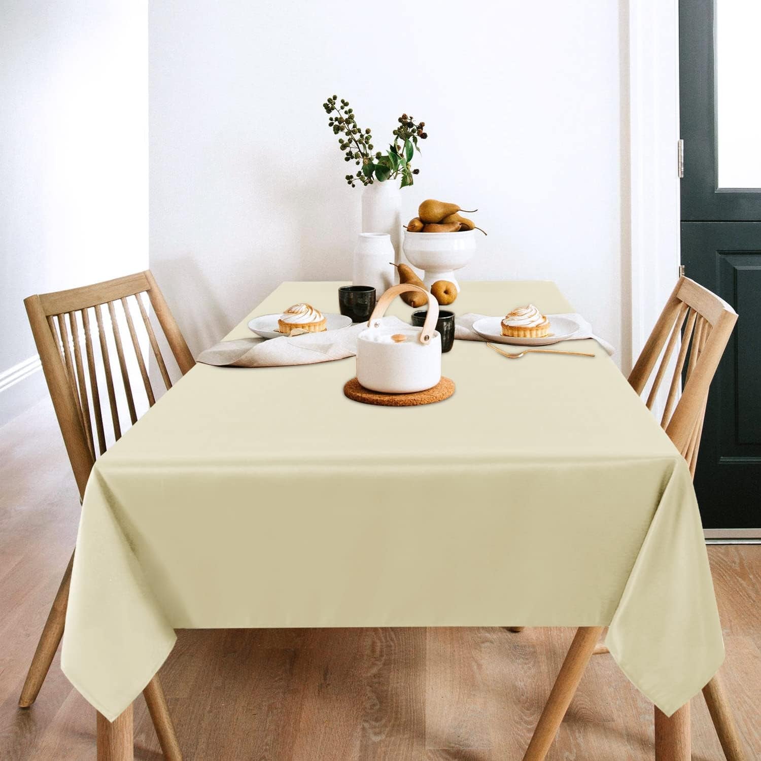 2 Pack Beige Tablecloth 60 X 102 Inch, Rectangle 6 Feet Table Cloth - Stain and Wrinkle Resistant Washable Polyester Table Cover for Dining Tables, Buffet Parties and Camping