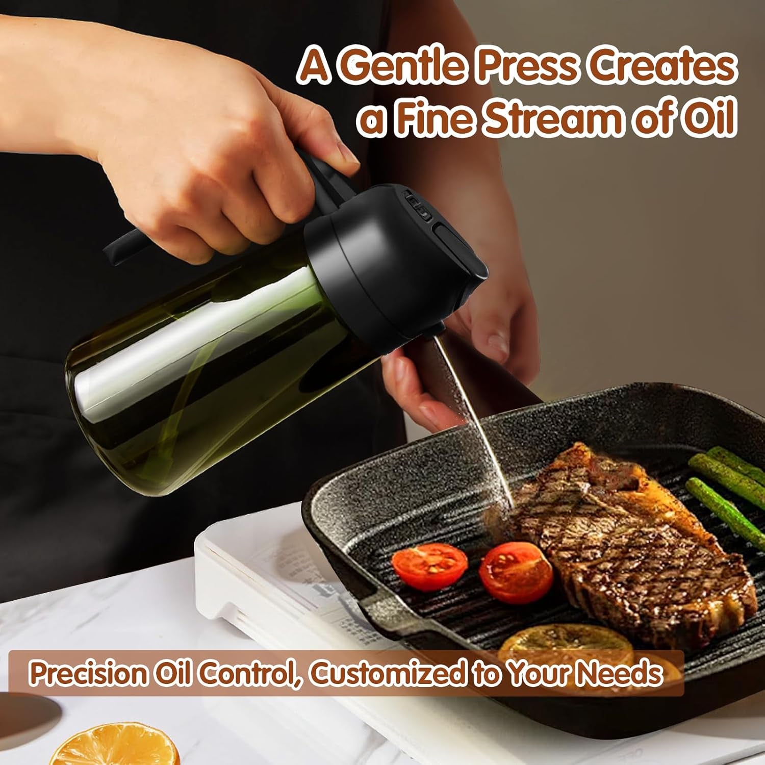 16Oz/470Ml Light-Blocking Dark Oil Sprayer for Cooking, 2 in 1 Olive Oil Dispenser Bottle for Kitchen, Premium Dark Green Glass Oil Bottle, Food-Grade Oil Mister for Air Fryer, BBQ (Black)