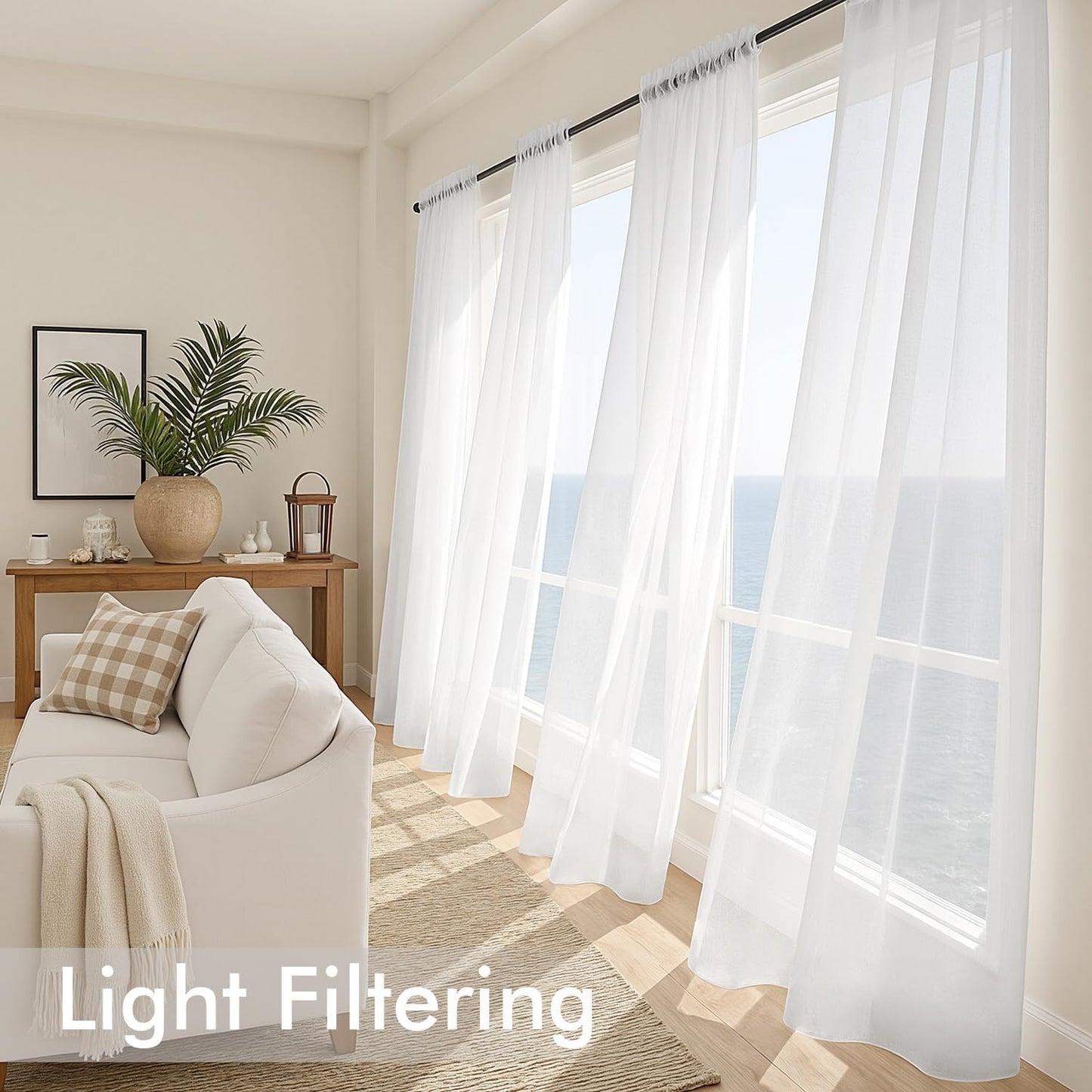 White Sheer Curtains 84 Inches Long, 4 Panels Set, Light Filtering Rod Pocket Voile Drapes for Living Room and Bedroom, Airy Soft Fabric Window Treatments, 42 X 84 Inches