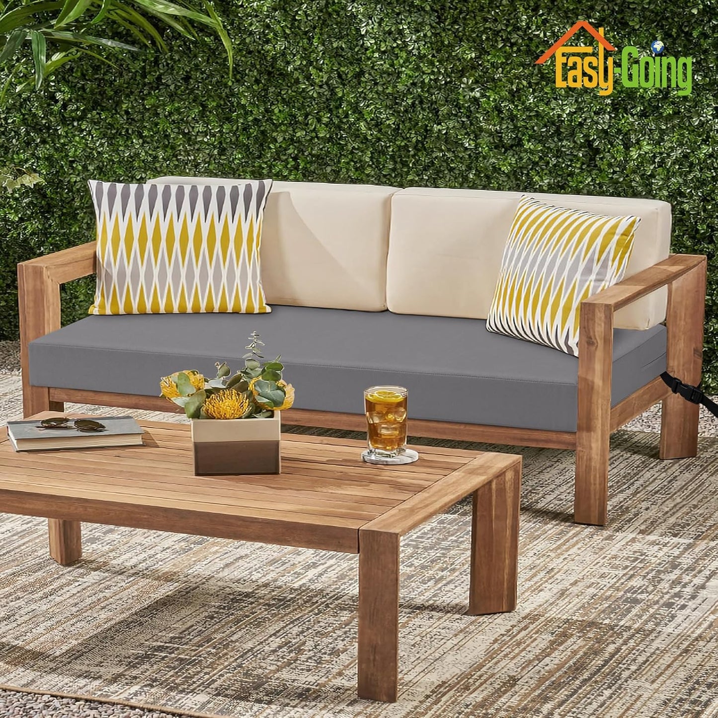42X18X3 Inch Waterproof Outdoor Couch Bench Cushion Covers Only Replacement Non-Slip Patio Seat Cushion Slipcover with Zipper and Adjustable Straps Gray