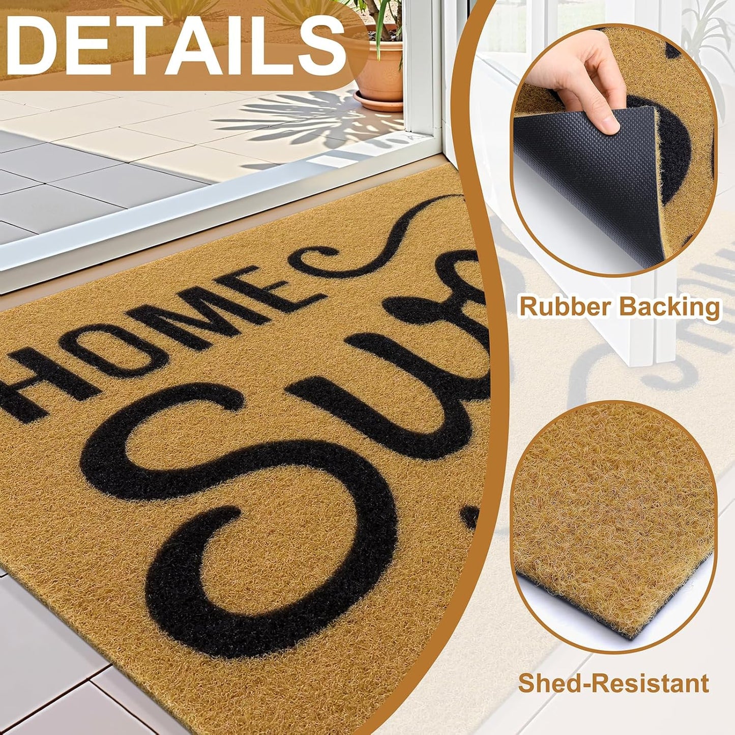Front Door Mat, Low Profile Welcome Doormat for Home, Stain and Fade Resistant, Easy to Clean, for Indoor and Outdoor Entrances, Porch or Entryway, 30X17 Inch, Brown