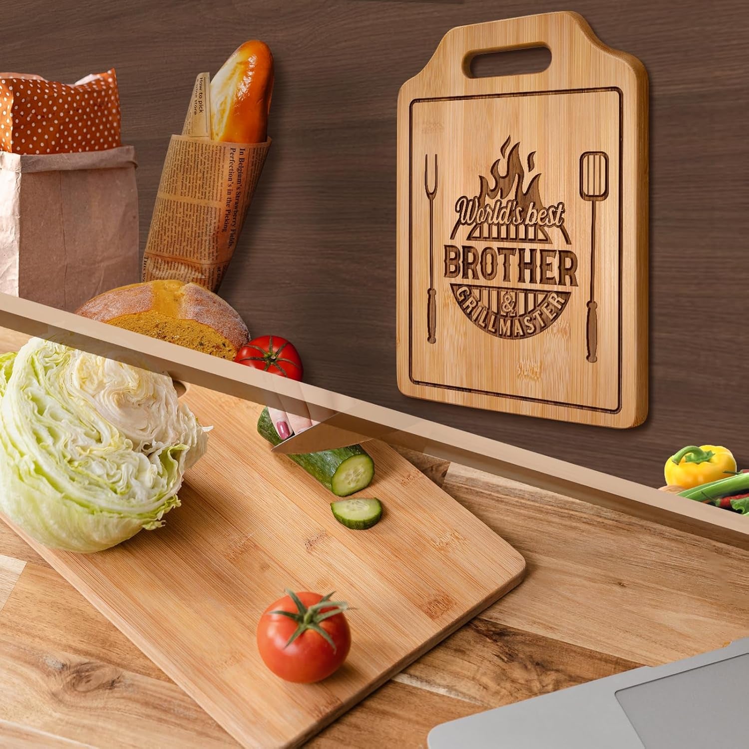 Gifts for Brother Birthday Gifts Adult, Brother Gift from Sister for Fathers Day Gift - Engraved Cutting Board 12.3"L × 8.7"W × 0.4"Th