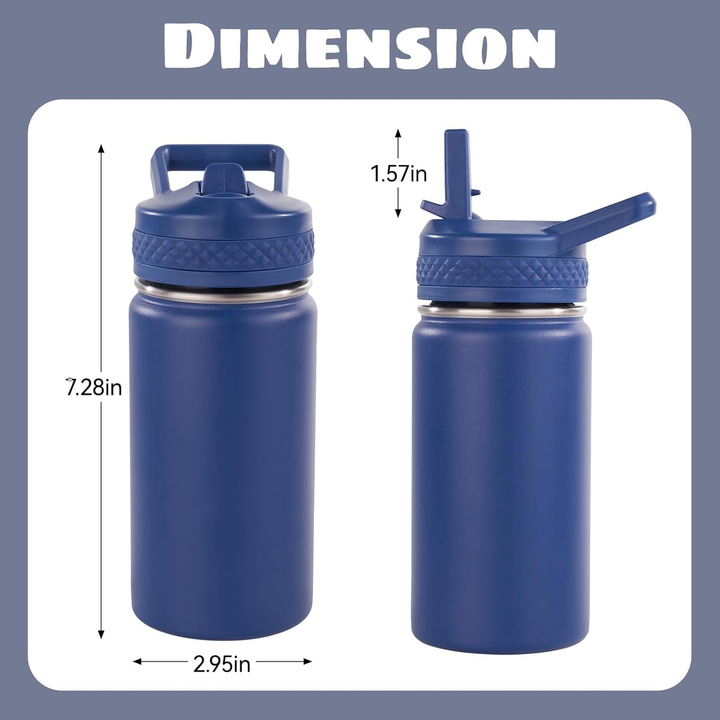 12 Oz Toddler Bottle, Kids Water Bottle for School Boys&Girls with Straws Lids, 304 Stainless Steel Vacuum Insulated Thermos, Bpa-Free, Navy Blue