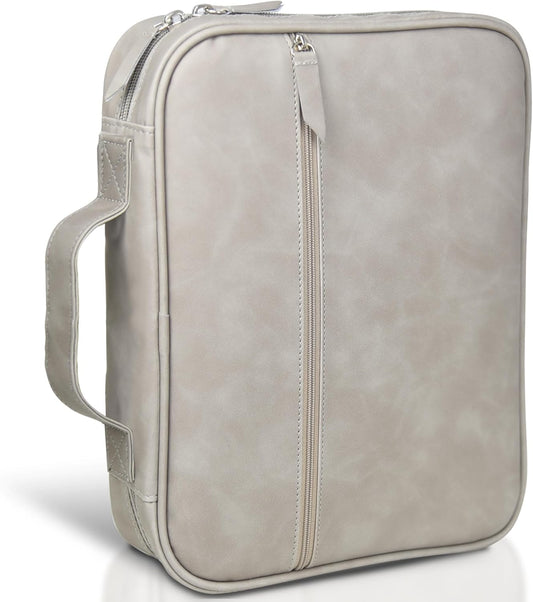 Leather Bible Cover for Men and Women, Water-Resistant Case with Handle and Zip Pocket, Minimalist Design, Ideal Gift