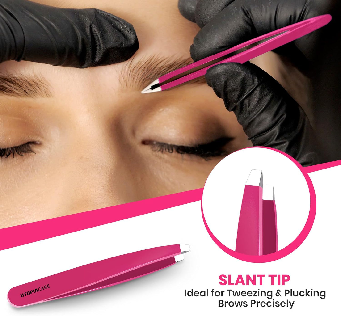 Professional Tweezers 4 Piece Set, Stainless Steel Slant, Pointed, Flat & Curved Tweezers for Eyebrows, Ingrown Hair & Splinter Removal, Grooming & Beauty Tools, Pink