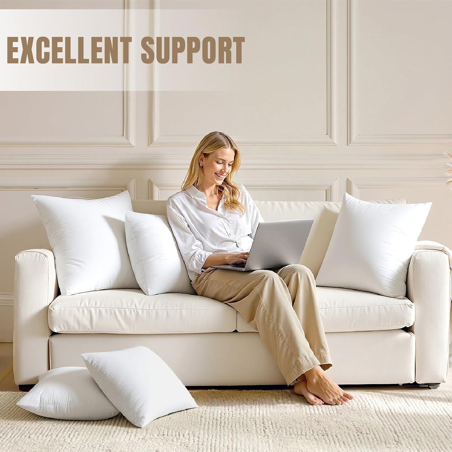 18X18 Pillow Inserts,Set of 2 100% Virgin Microfiber with Cotton Cover Throw Pillows for Couch Sofa and Bed