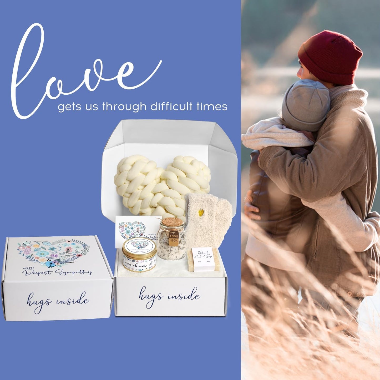 Sympathy Gift Baskets - Condolences Gift Basket for Loss of Loved One/Mom/Dad/Husband - Bereavement Grief Gifts - Sorry for Your Loss Grieving Care Package Gift Box for Women Men Friend (Ivory Pillow)