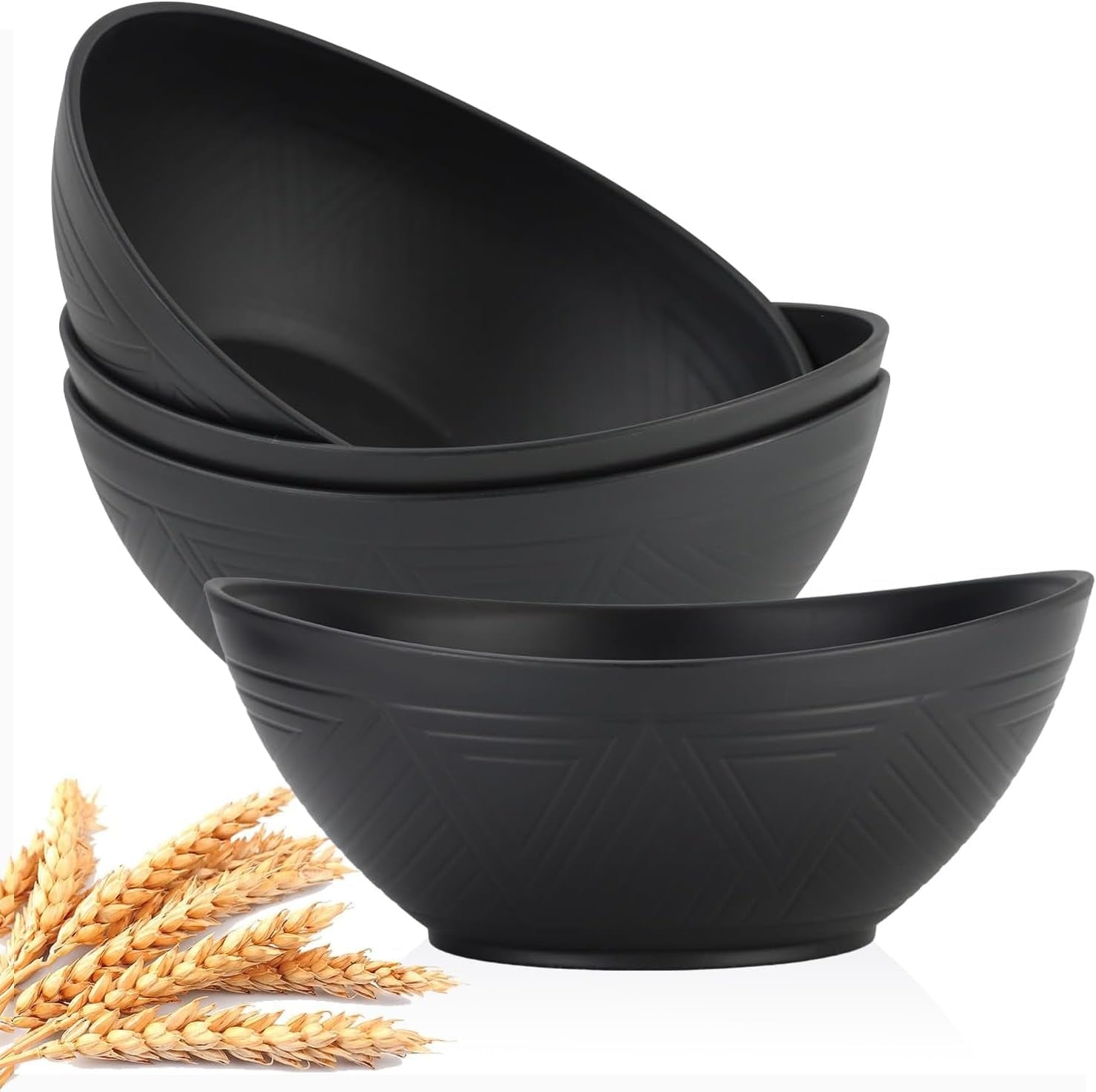 Large 9.6-Inch Oval Serving Bowls - Set of 4, 60 Oz Capacity, Ideal for Salads, Side Dishes, and Pasta, Microwave & Dishwasher Safe, Black