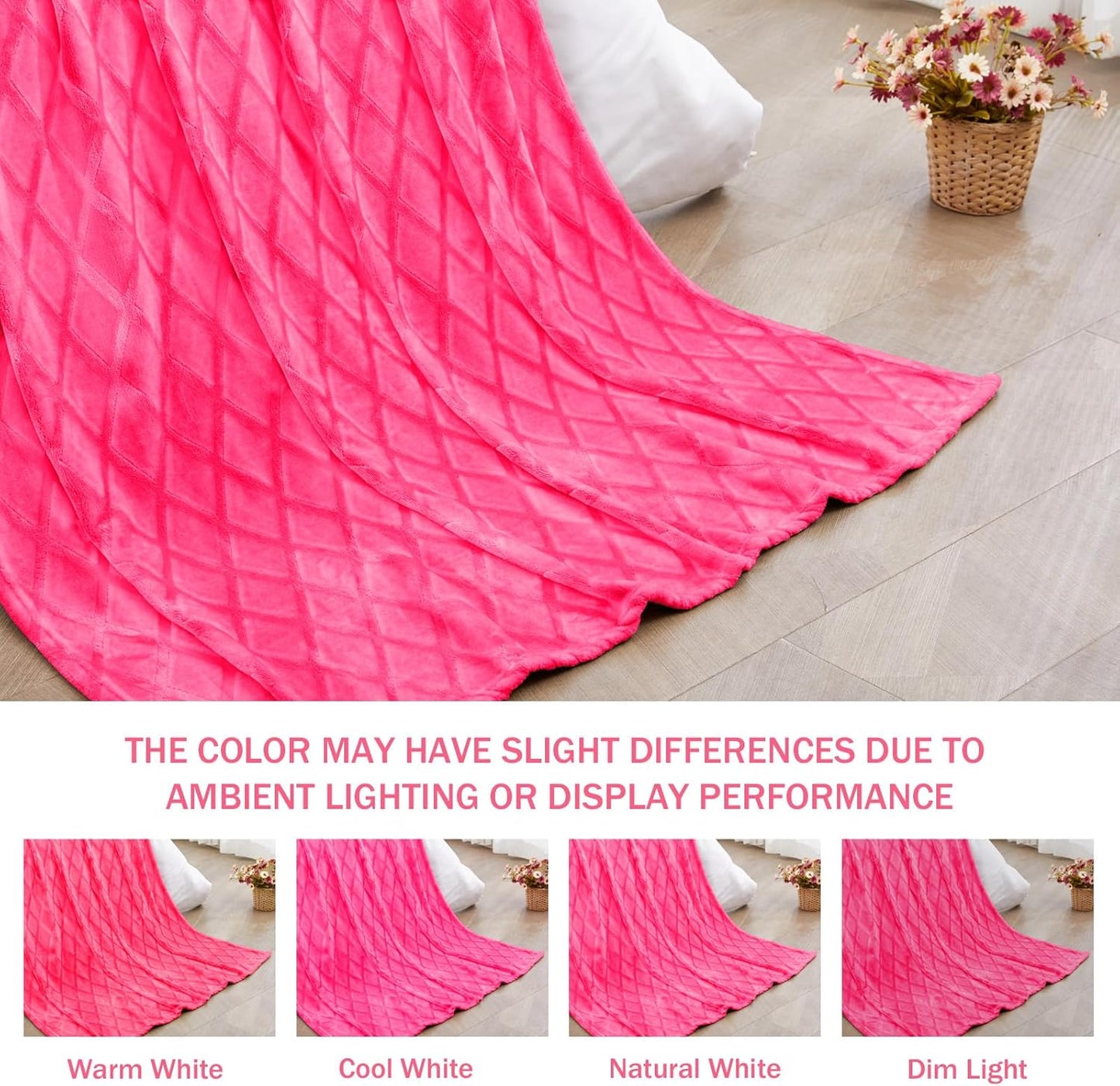 Lightweight Fleece Throw Blanket in Soft Hot Pink with Decorative Pattern, Ideal for Couch and Sofa Bed, 50x70 Inches, All-Season Use