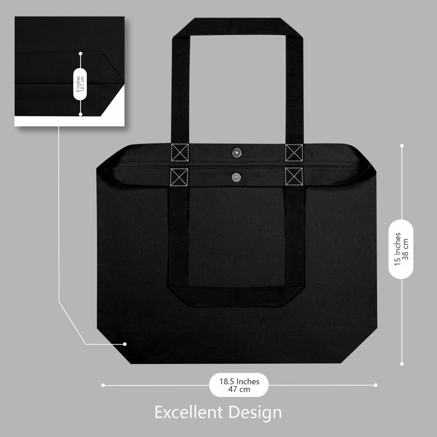 2-Pack Canvas Tote Bags with Magnetic Snap, Reusable Grocery Shopping Bags, DIY Your Creative Designs