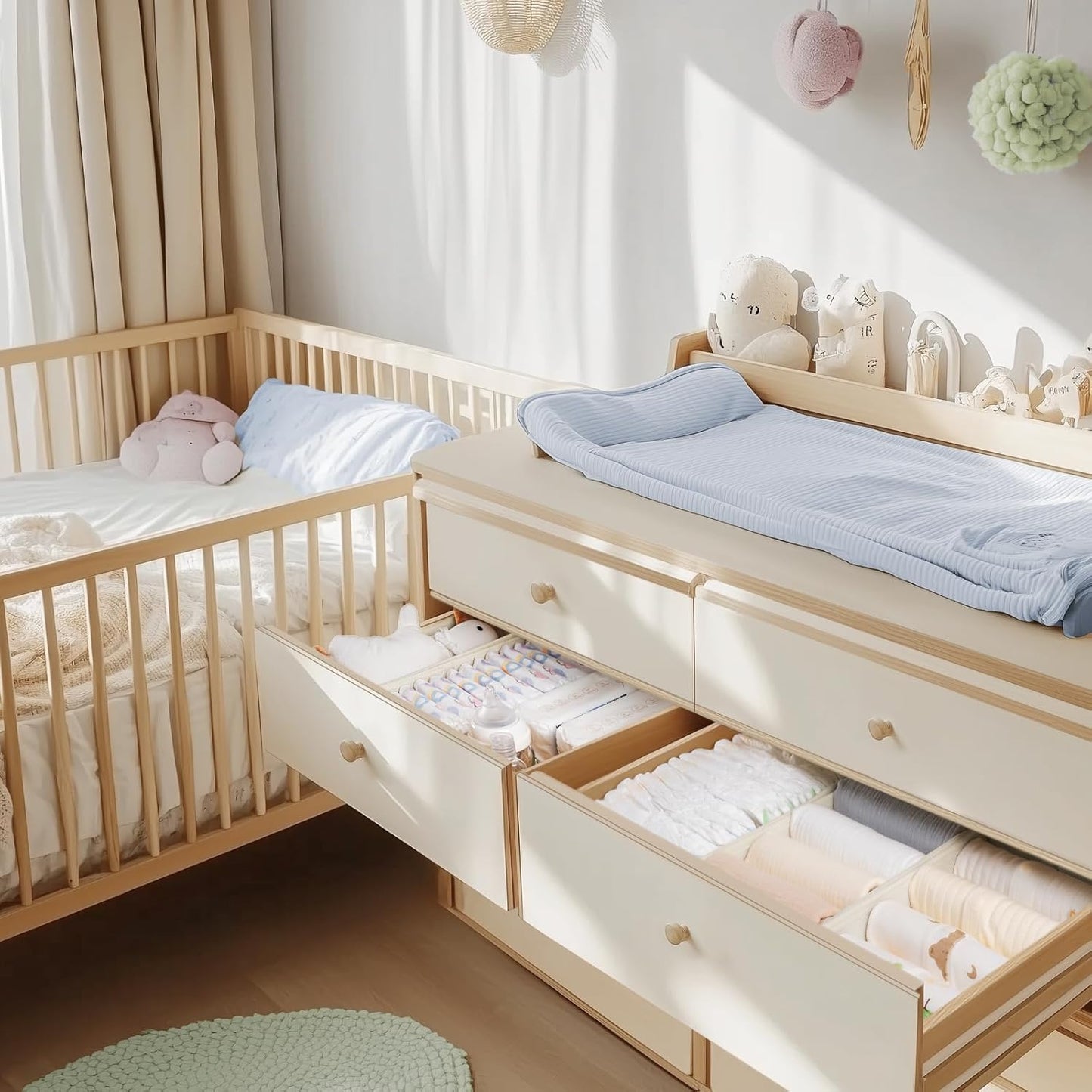 Drawer Organizer Clothes, 14 Pack Dresser Organizer for Baby Clothes, Underwear, Sock- Foldable Closet Organization and Storage Dividers Bins for Nursery, Bedroom and Dorm (Beige)