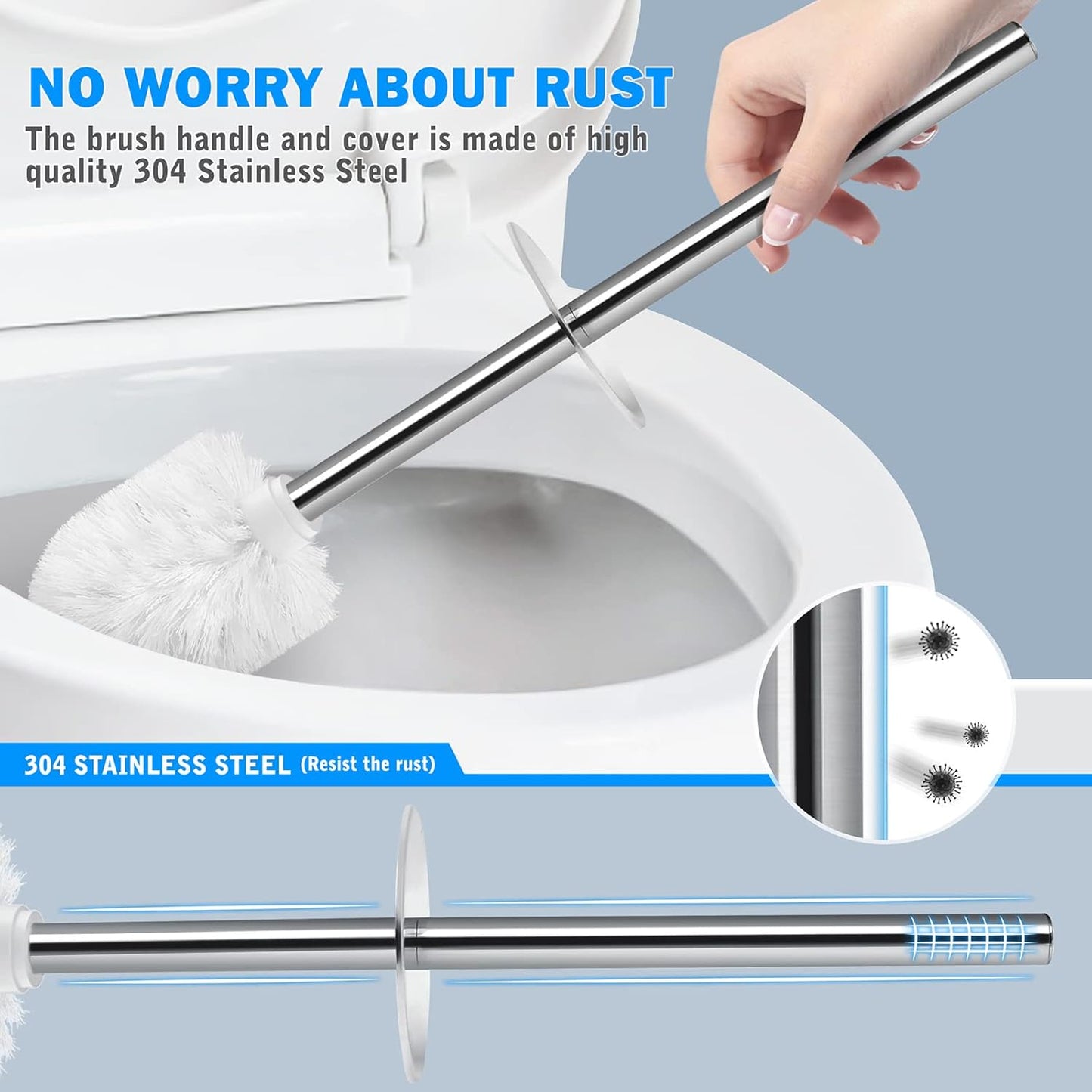 Toilet Brush and Holder Set - 2 Pack, Ergonomic 304 Stainless Steel Long Handle Toilet Bowl Brush for Elegant and Durable Bathroom Use (White)