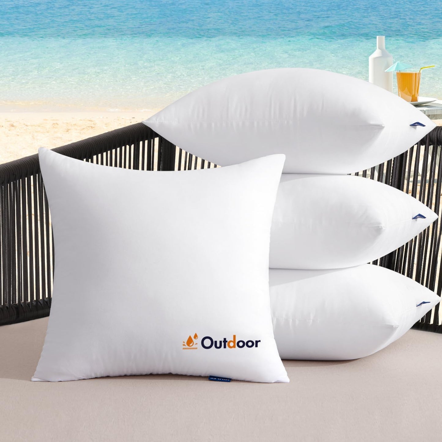Set of 4 Waterproof 18x18 Outdoor Throw Pillow Inserts - Decorative Hypoallergenic Cushions for Patio and Garden