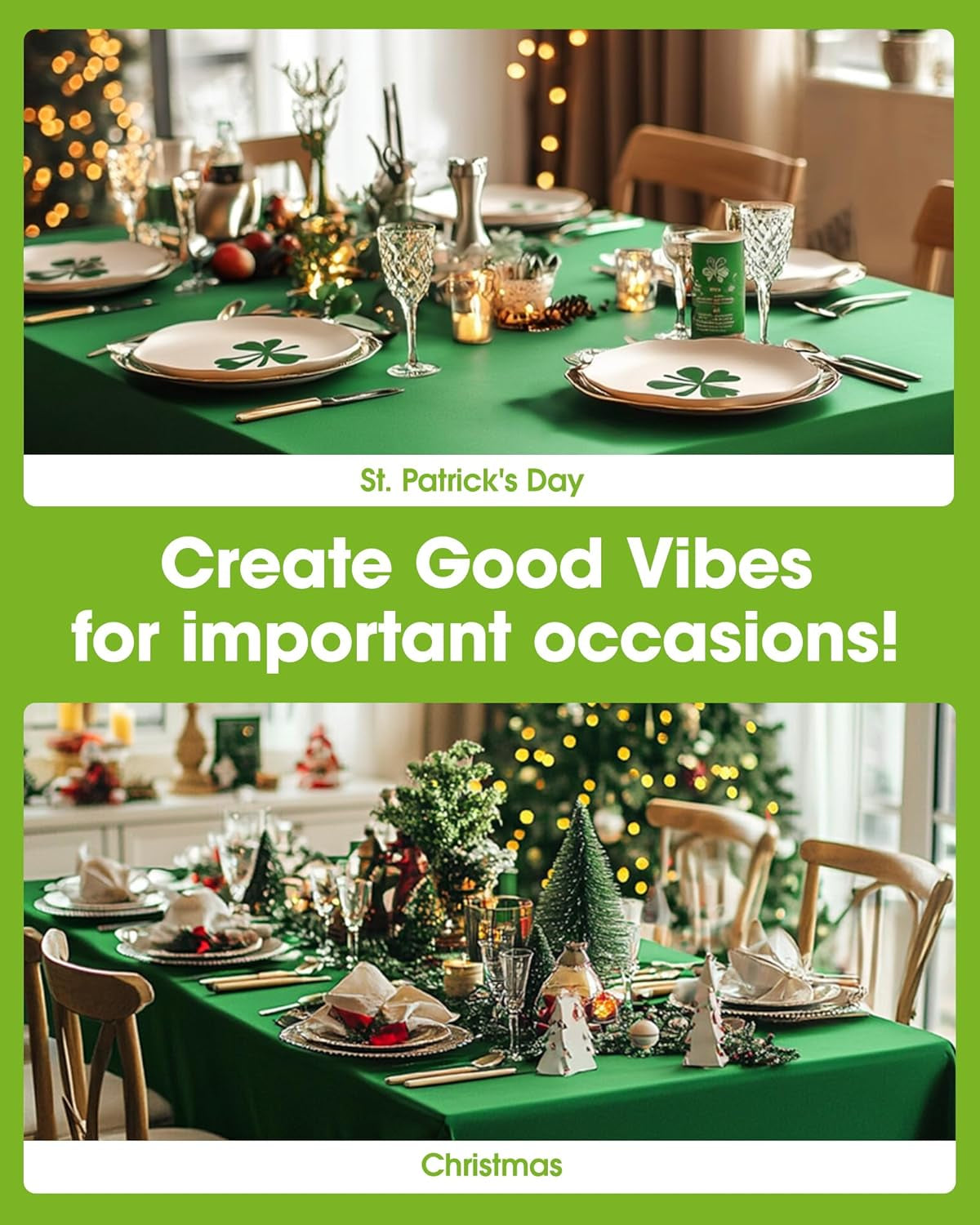 Plastic Table Cloth Disposable 10 Pack, 52 X 70 Inch Table Cloths, St Patricks Day, Christmas Decorations, Tablecloths, Rectangle, Forest, Plastic Cover, Waterproof & Sturdy, Green