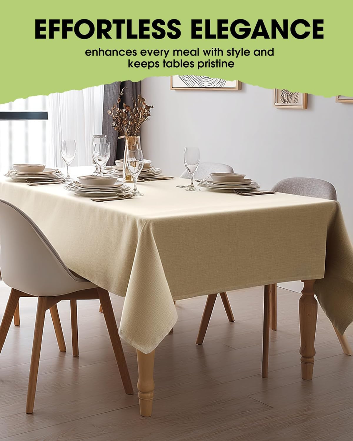 Rectangle Linen Tablecloth Waterproof & Stain Resistant, Wrinkle-Free Table Cloth Adds Elegance and Protection, Ideal for Dining, Party, Wedding and Outdoor, 52 X 70 Inch, Beige