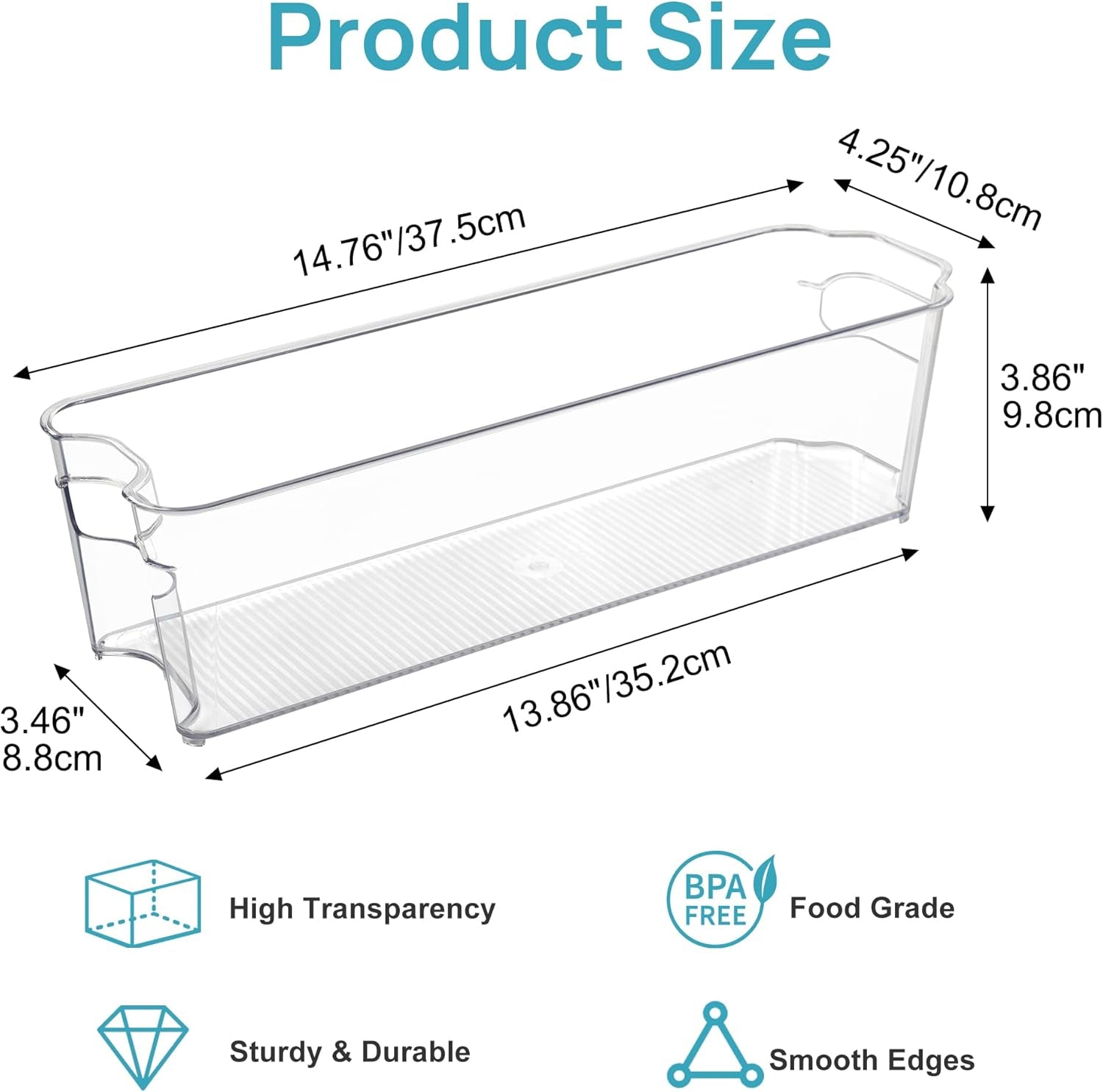 Breastmilk Storage Container 4PCS Set, Clear Freezer and Fridge Organizer Bins, Plastic Storage Bins for Breast Milk, Baby Pouches, Formula, Bottles and Yogurts, 4.3’’ Width, 14.7" Long