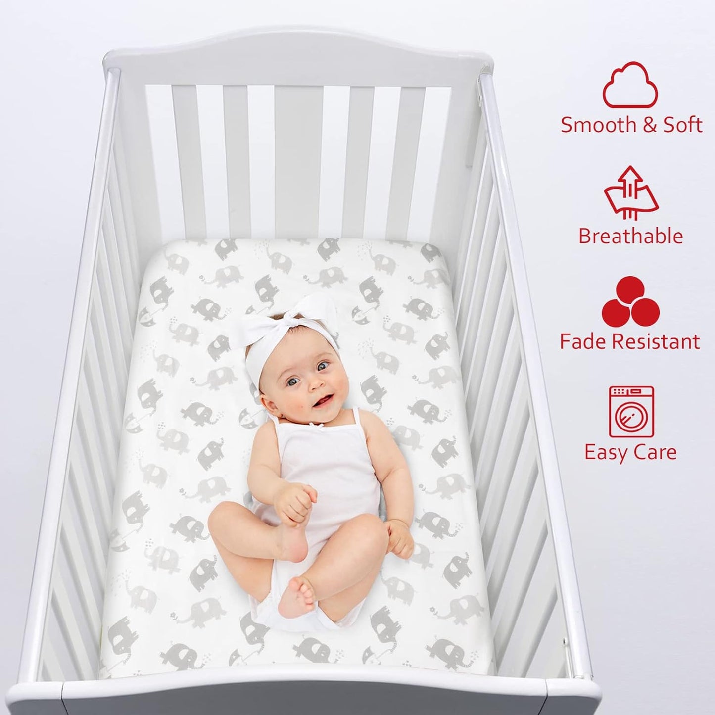Fitted Crib Sheet for Baby Boys or Girls, Silky Soft Microfiber 52'' X 28'' Crib Sheet Fits Standard Size Crib Mattress and Toddler Bed Mattress, Gray Elephant