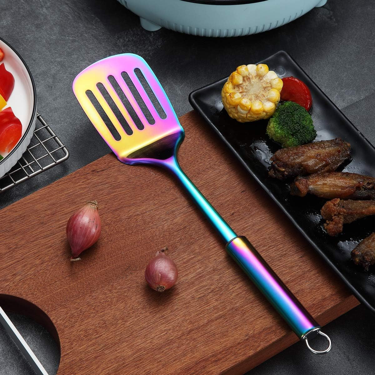 Professional Rainbow Slotted Turner - Stainless Steel BBQ Spatula