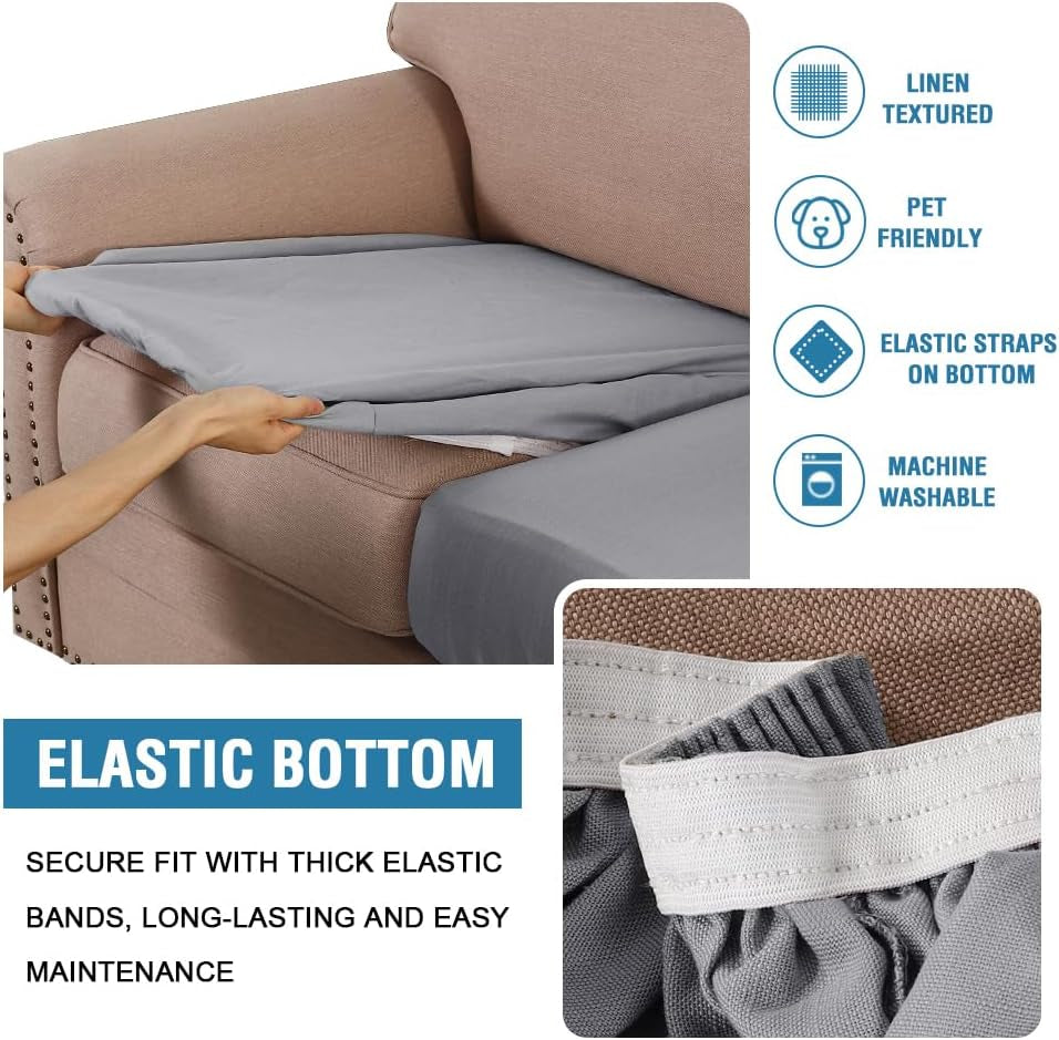 Water Resistant Woven Linen Look Couch Cushion Covers Individual Seat Couch Slipcover Set Chair Cushion Covers Suitable for Armchair Cushion Protector Slipcovers (1 Pack, Grey)