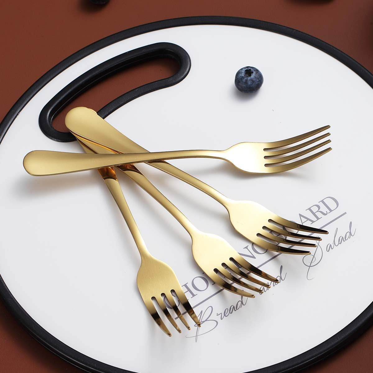 Set of 4 Stainless Steel Gold Dinner Forks, 7.9" Titanium Plated, Durable and Dishwasher Safe Silverware