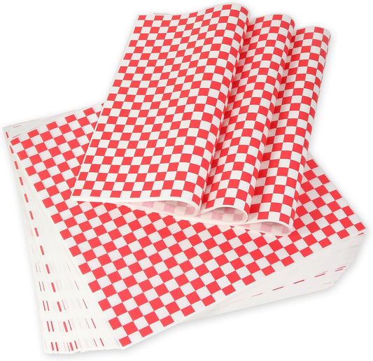100Pcs Deli Paper Sheets 12X12", Premium Food Basket Liners, Grease Resistant Wax Paper Sheets for Food, Classic Checkered Sandwich Wrapping Paper for Party, Festival and Outdoors,