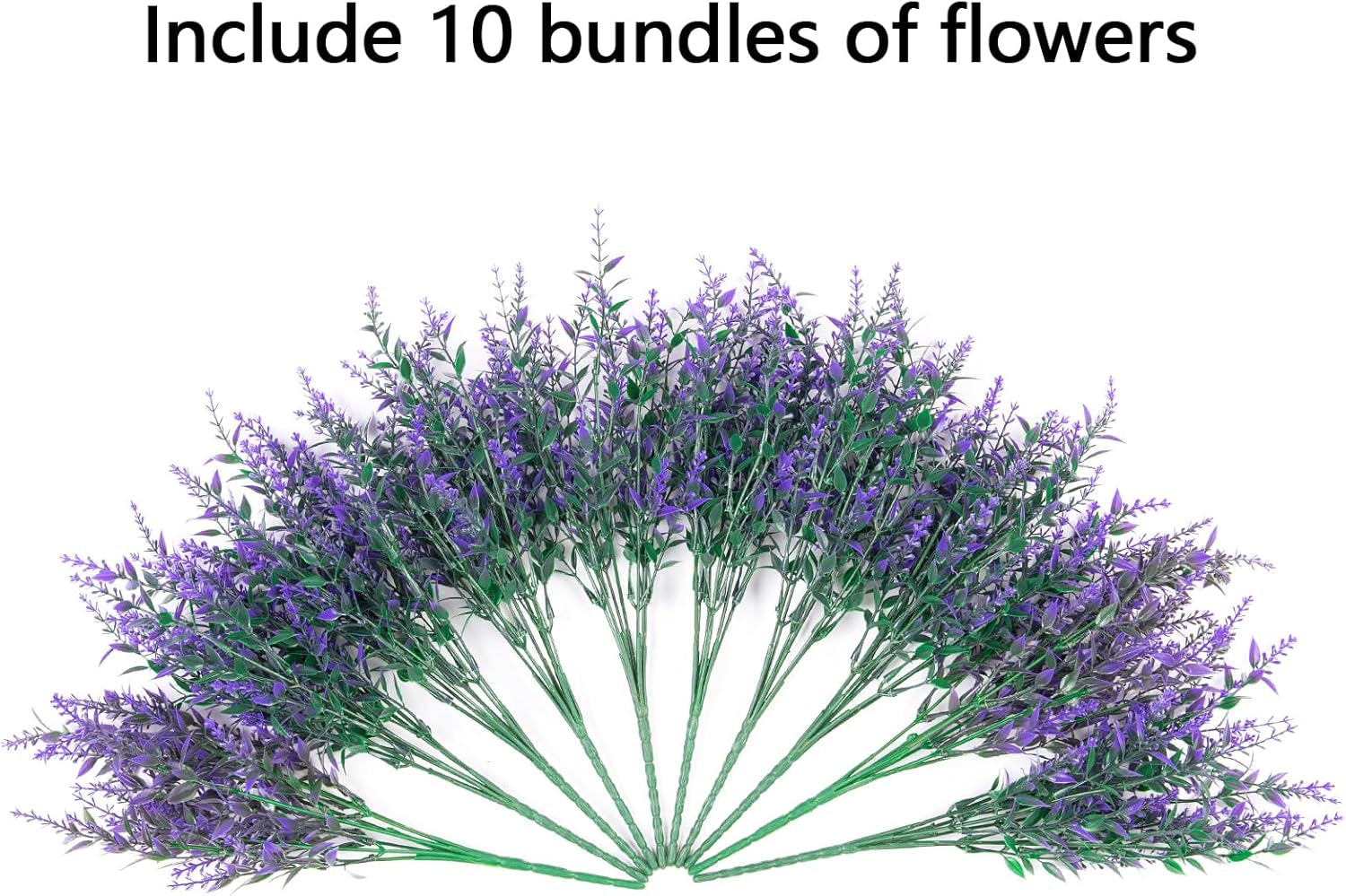 Artificial Plants Outdoor Flowers Spring Decoration, 10 Bundles Fake Plastic Greenery UV Resistant Realistic Faux Lavender Look Real for Home Porch Planter Window Patio (Purple)